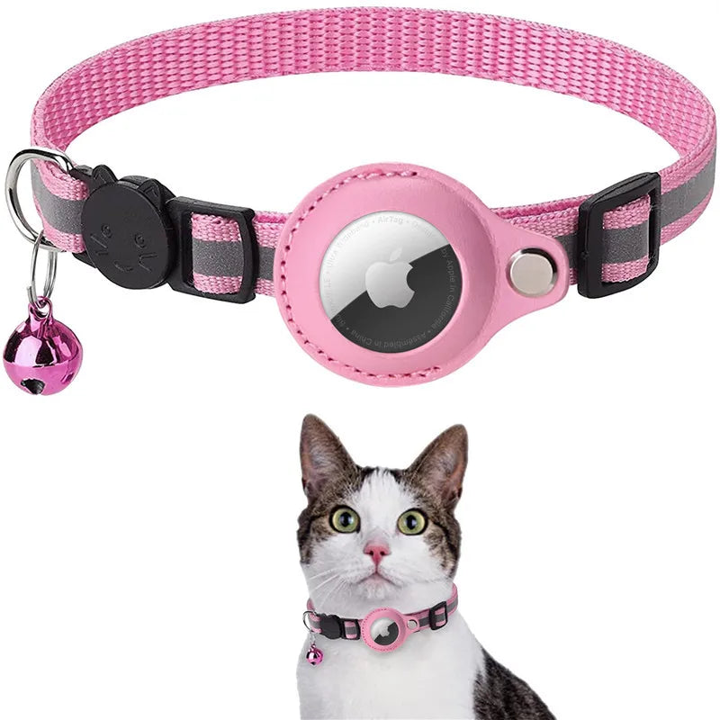 Cat AirTag Holder Collar Breakaway Reflective Strips Adjustable Kitten Collar Waterproof Cat Bell Collar Pet Air Tag Case