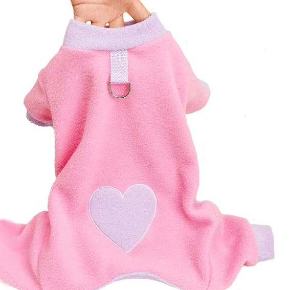 Heart Pattern Dog Pajamas for Small Dogs,Warm Fleece Dog Jumpsuit Yorkie Puppy Onesie Autumn Winter Clothes Pet Apparel