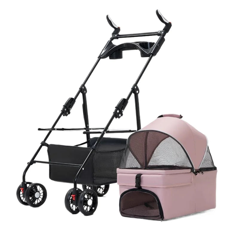 3 in 1 Dog Strollers 4 Wheels Folding Pet Stroller with Detachable Carrier Breathable Visible Mesh Travel Carriers
