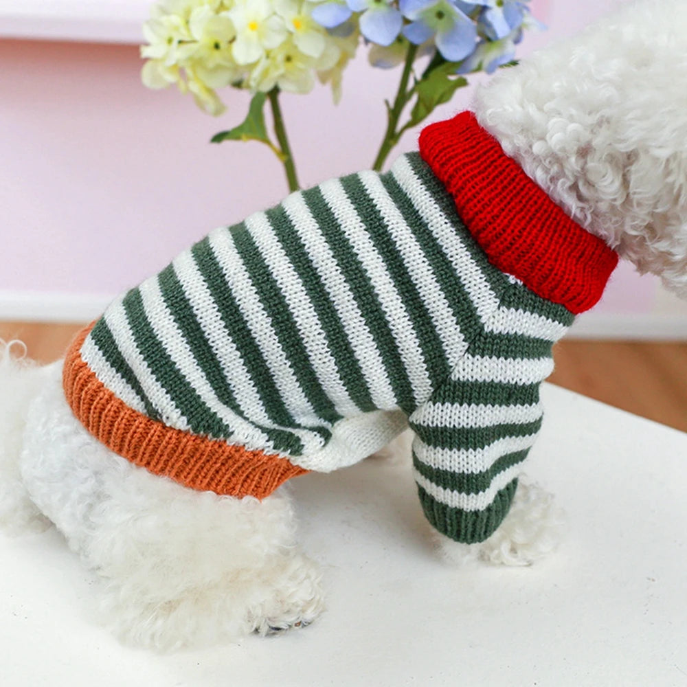 Christmas Dog Sweater Warm Pet Sweater Cute Striped Knitted Bowtie Puppy Cat Sweater Dog Sweatshirt Clothes Coat Outfit Apparel