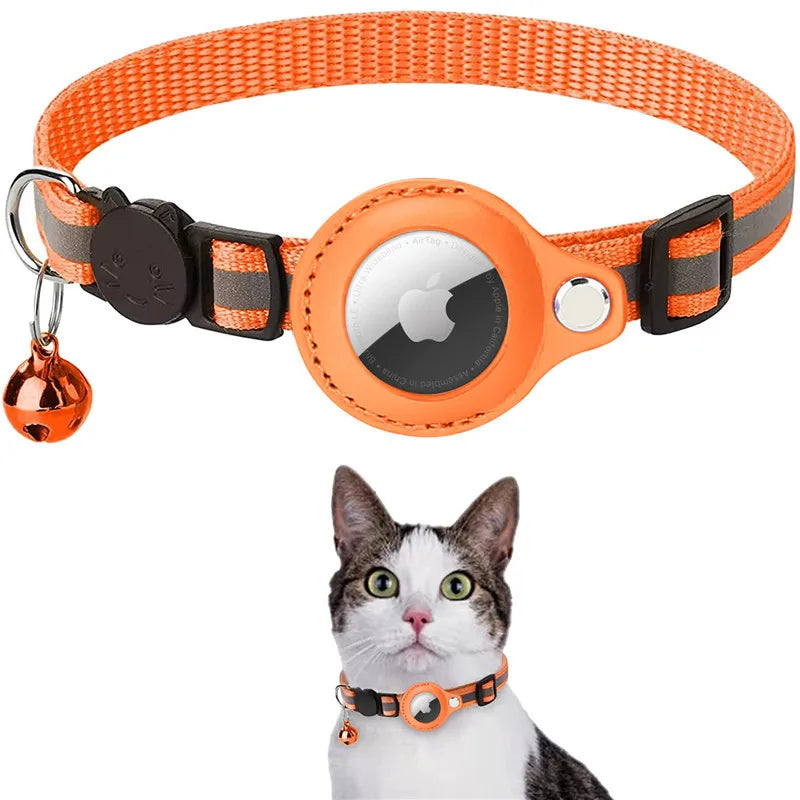 Cat AirTag Holder Collar Breakaway Reflective Strips Adjustable Kitten Collar Waterproof Cat Bell Collar Pet Air Tag Case