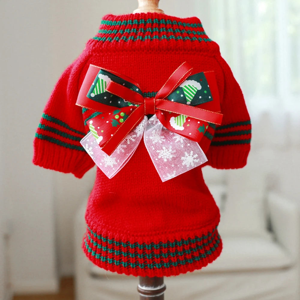Christmas Dog Sweater Warm Pet Sweater Cute Striped Knitted Bowtie Puppy Cat Sweater Dog Sweatshirt Clothes Coat Outfit Apparel