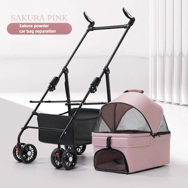 3 in 1 Dog Strollers 4 Wheels Folding Pet Stroller with Detachable Carrier Breathable Visible Mesh Travel Carriers