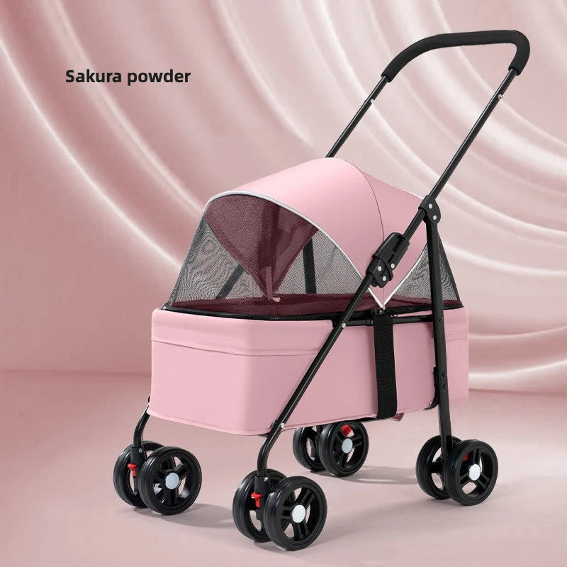 3 in 1 Dog Strollers 4 Wheels Folding Pet Stroller with Detachable Carrier Breathable Visible Mesh Travel Carriers