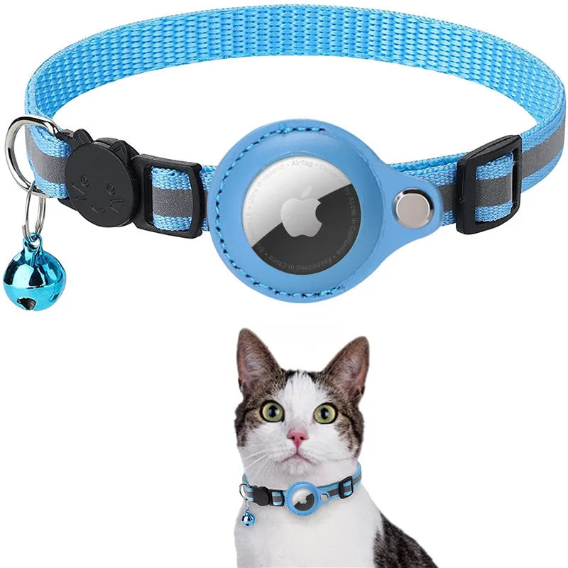 Cat AirTag Holder Collar Breakaway Reflective Strips Adjustable Kitten Collar Waterproof Cat Bell Collar Pet Air Tag Case