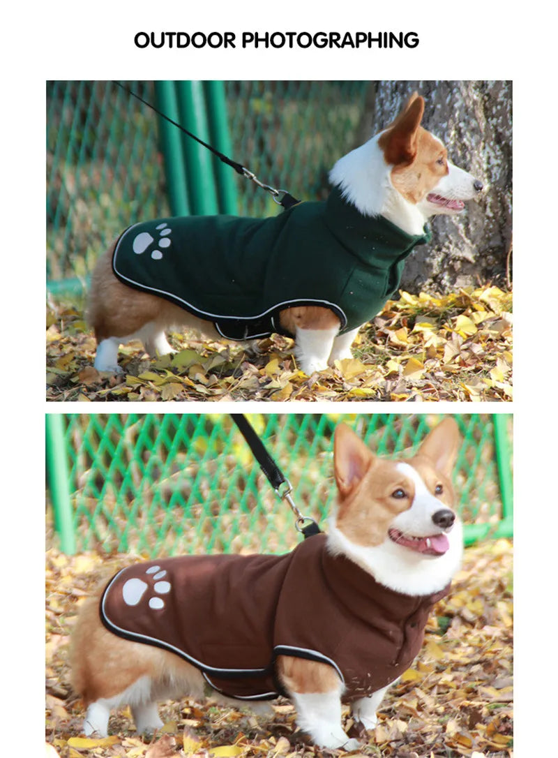 Fleece Dog Jacket Spring Warm Dog Clothes for Small Medium Large Dogs Reflective Windproof Outdoor Pet Coat Elastic Belly Corgi