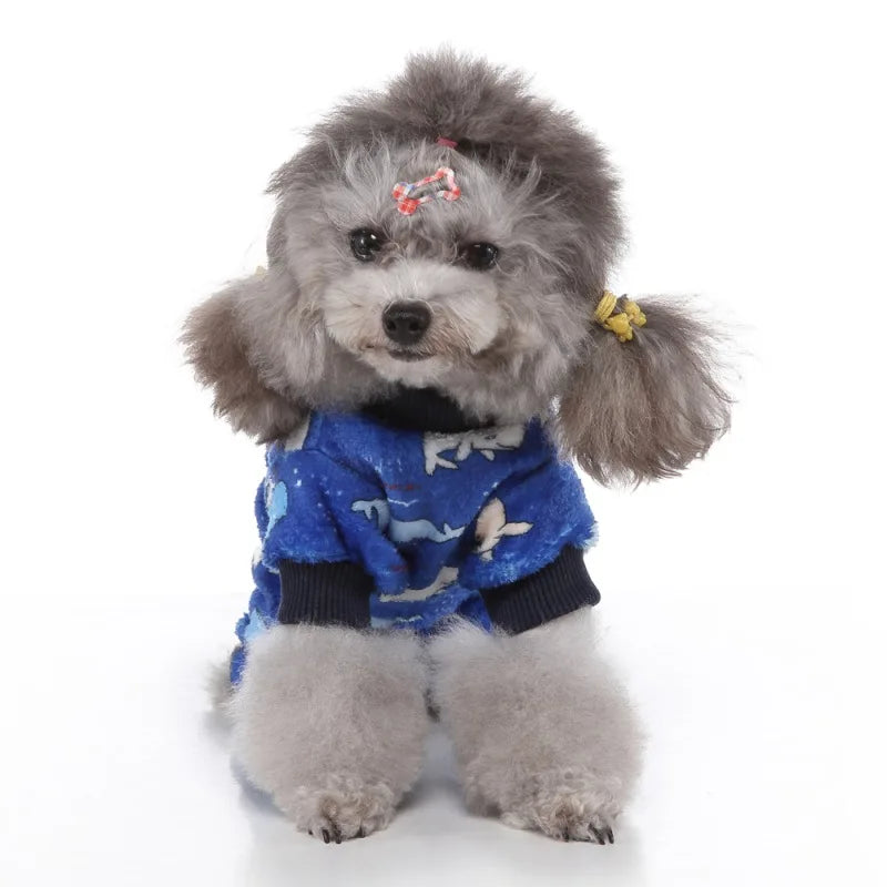 Dog Pajamas Winter Dog Clothes Dot Print Warm Jumpsuits Coat For Small Dogs Puppy Dog Cat Chihuahua Pomeranian Nightshirt Pants