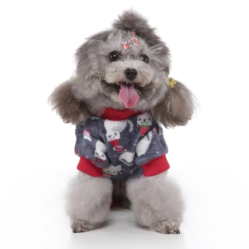 Dog Pajamas Winter Dog Clothes Dot Print Warm Jumpsuits Coat For Small Dogs Puppy Dog Cat Chihuahua Pomeranian Nightshirt Pants