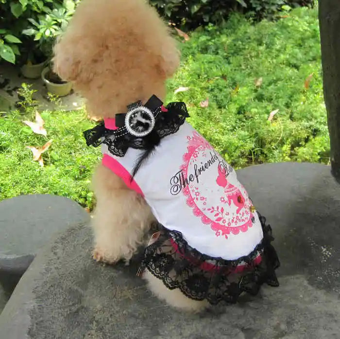 Luxury & Cute Pink Lace Pet Dress for Spring Summer Polyester Plaid Skirt in Simple Style for Dogs