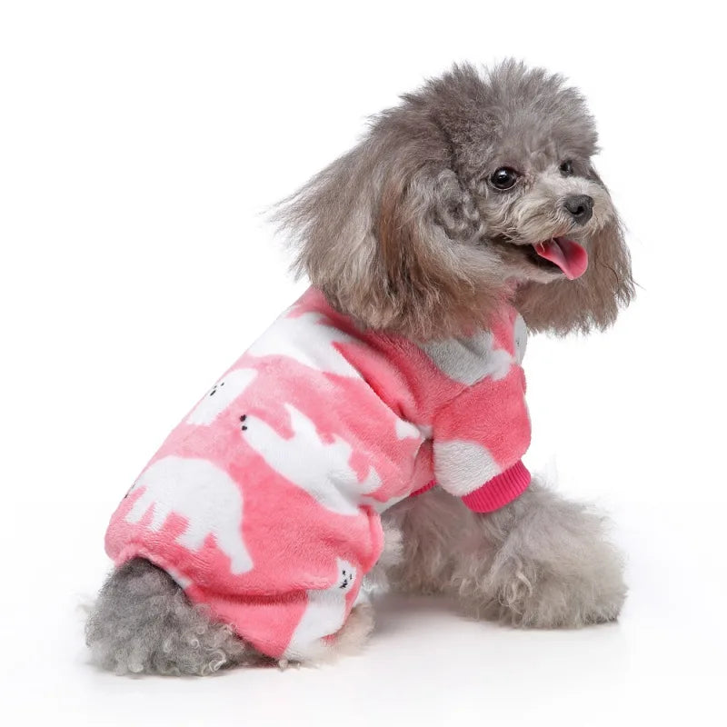 Dog Pajamas Winter Dog Clothes Dot Print Warm Jumpsuits Coat For Small Dogs Puppy Dog Cat Chihuahua Pomeranian Nightshirt Pants