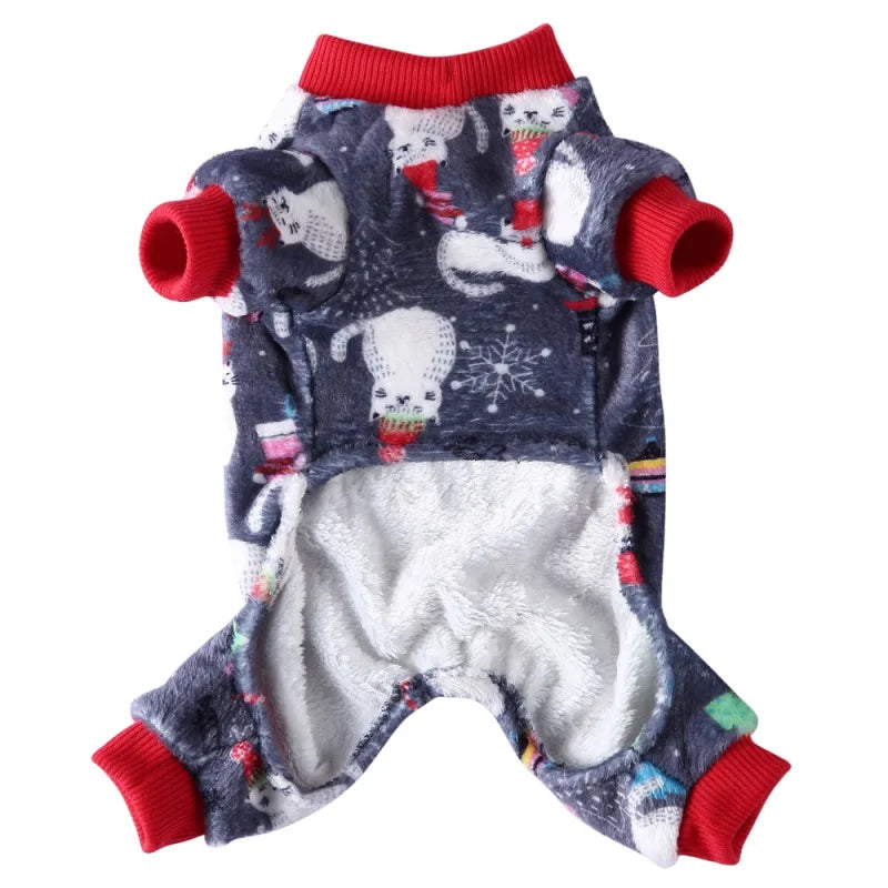 Dog Pajamas Winter Dog Clothes Dot Print Warm Jumpsuits Coat For Small Dogs Puppy Dog Cat Chihuahua Pomeranian Nightshirt Pants