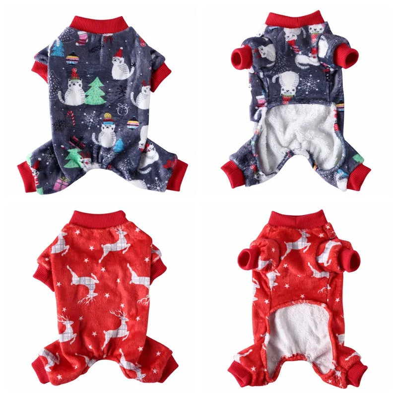 Dog Pajamas Winter Dog Clothes Dot Print Warm Jumpsuits Coat For Small Dogs Puppy Dog Cat Chihuahua Pomeranian Nightshirt Pants