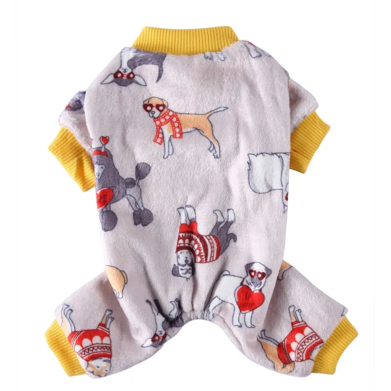 Dog Pajamas Winter Dog Clothes Dot Print Warm Jumpsuits Coat For Small Dogs Puppy Dog Cat Chihuahua Pomeranian Nightshirt Pants