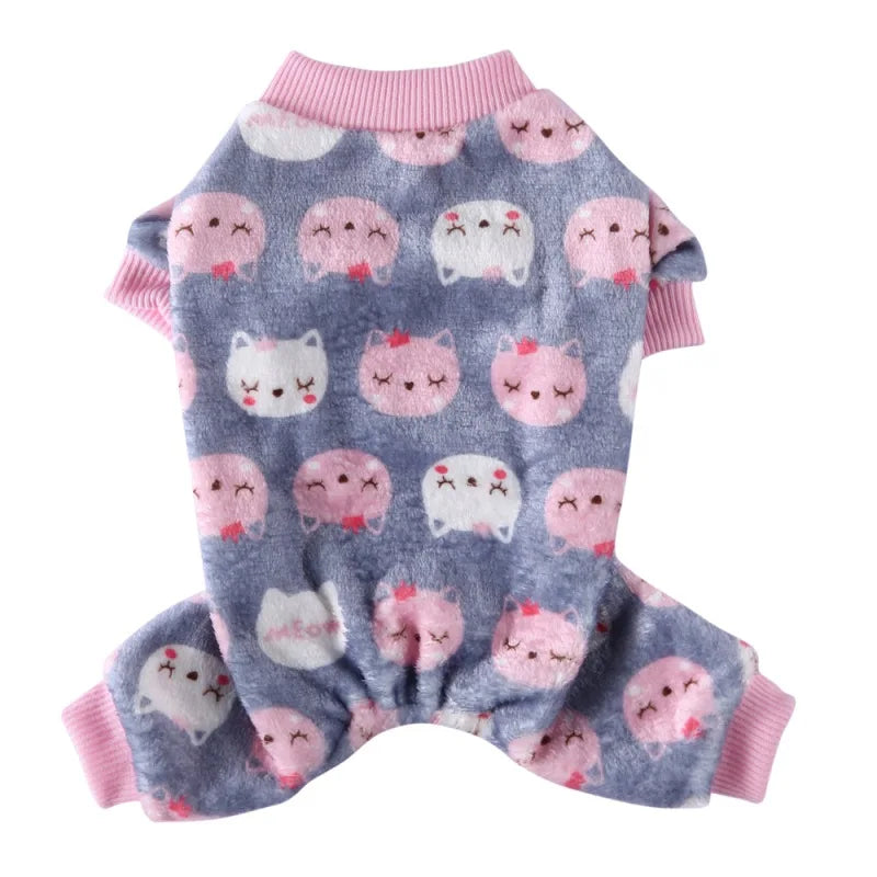 Dog Pajamas Winter Dog Clothes Dot Print Warm Jumpsuits Coat For Small Dogs Puppy Dog Cat Chihuahua Pomeranian Nightshirt Pants