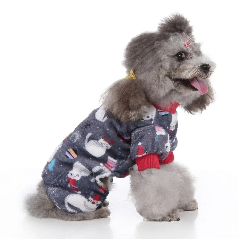 Dog Pajamas Winter Dog Clothes Dot Print Warm Jumpsuits Coat For Small Dogs Puppy Dog Cat Chihuahua Pomeranian Nightshirt Pants