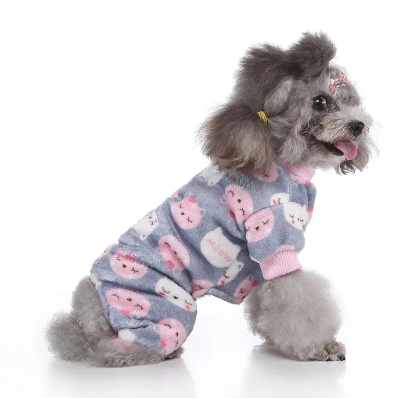 Dog Pajamas Winter Dog Clothes Dot Print Warm Jumpsuits Coat For Small Dogs Puppy Dog Cat Chihuahua Pomeranian Nightshirt Pants