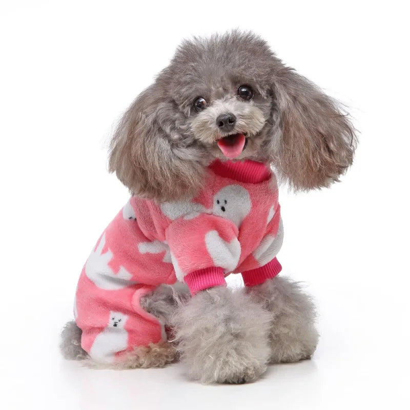 Dog Pajamas Winter Dog Clothes Dot Print Warm Jumpsuits Coat For Small Dogs Puppy Dog Cat Chihuahua Pomeranian Nightshirt Pants