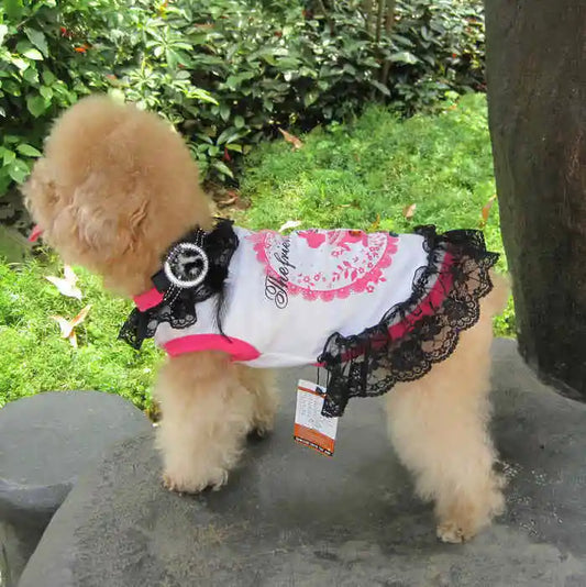 Luxury & Cute Pink Lace Pet Dress for Spring Summer Polyester Plaid Skirt in Simple Style for Dogs