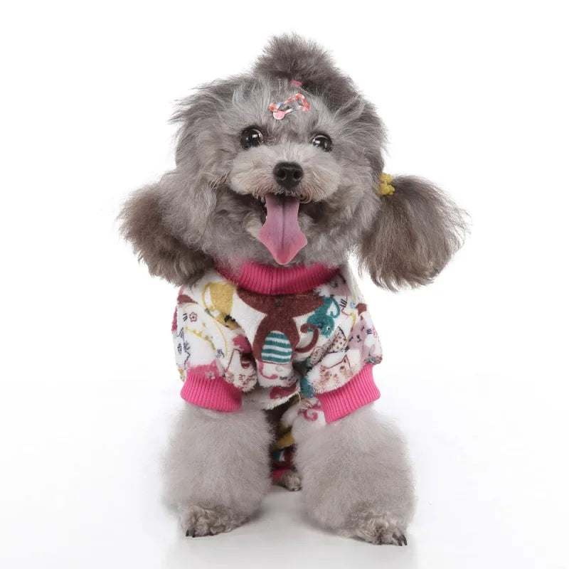 Dog Pajamas Winter Dog Clothes Print Warm Jumpsuit Coat For Small Dogs Puppy Dog Cat Chihuahua Pomeranian Clothing Jumpsuits