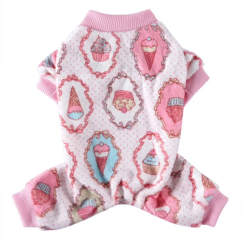 Dog Pajamas Winter Dog Clothes Dot Print Warm Jumpsuits Coat For Small Dogs Puppy Dog Cat Chihuahua Pomeranian Nightshirt Pants