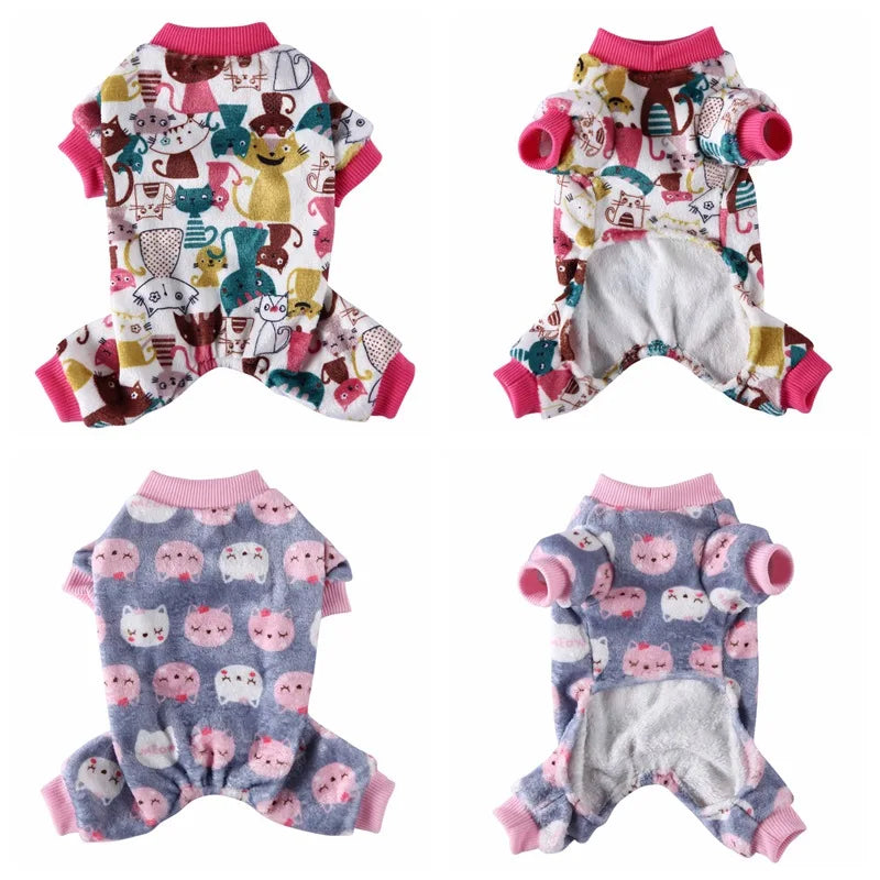 Dog Pajamas Winter Dog Clothes Dot Print Warm Jumpsuits Coat For Small Dogs Puppy Dog Cat Chihuahua Pomeranian Nightshirt Pants