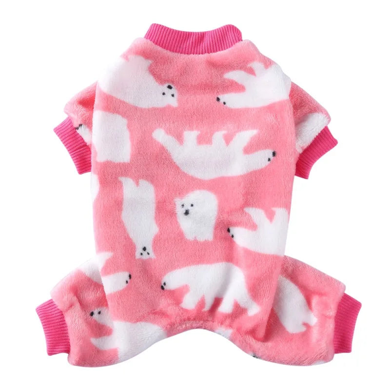 Dog Pajamas Winter Dog Clothes Dot Print Warm Jumpsuits Coat For Small Dogs Puppy Dog Cat Chihuahua Pomeranian Nightshirt Pants