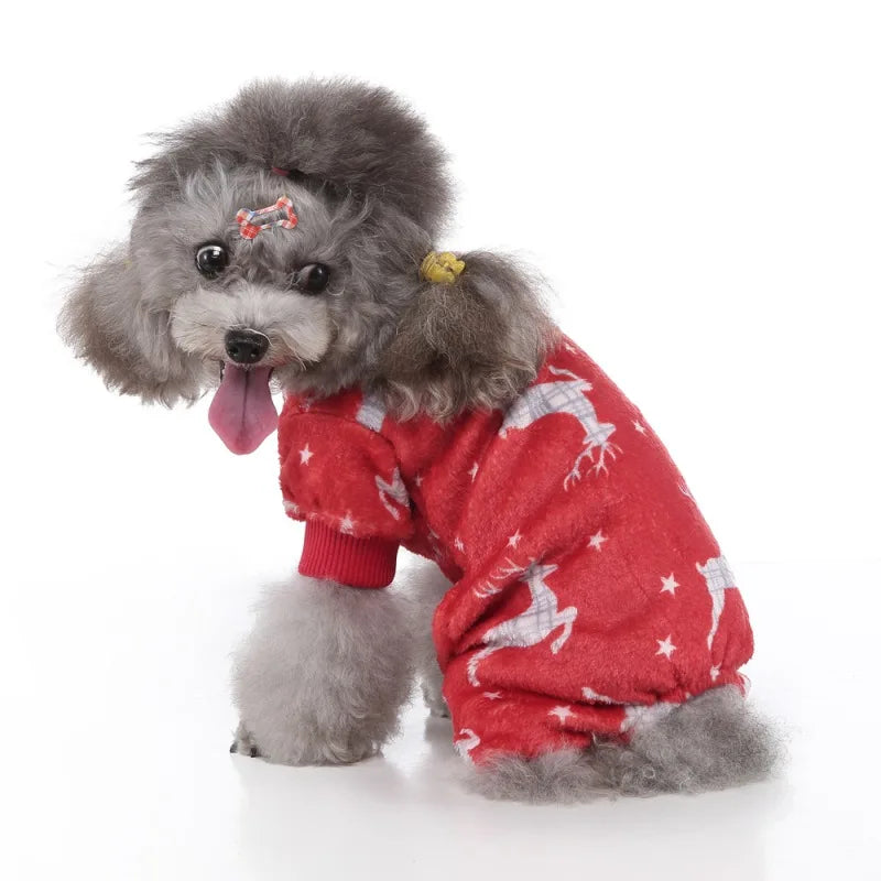 Dog Pajamas Winter Dog Clothes Dot Print Warm Jumpsuits Coat For Small Dogs Puppy Dog Cat Chihuahua Pomeranian Nightshirt Pants