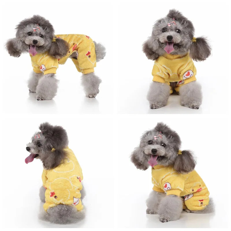 Dog Pajamas Winter Dog Clothes Dot Print Warm Jumpsuits Coat For Small Dogs Puppy Dog Cat Chihuahua Pomeranian Nightshirt Pants