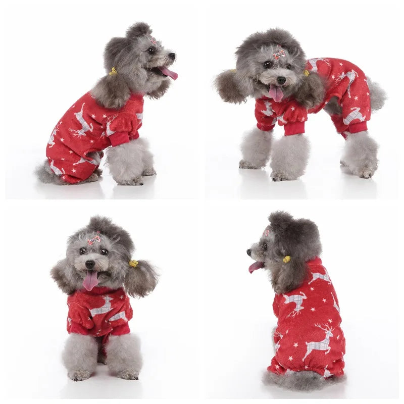 Dog Pajamas Winter Dog Clothes Dot Print Warm Jumpsuits Coat For Small Dogs Puppy Dog Cat Chihuahua Pomeranian Nightshirt Pants