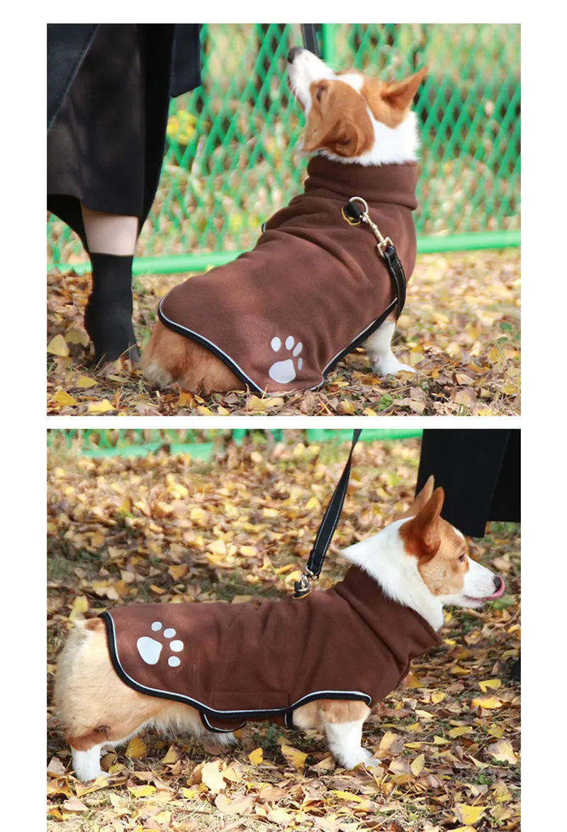 Fleece Dog Jacket Spring Warm Dog Clothes for Small Medium Large Dogs Reflective Windproof Outdoor Pet Coat Elastic Belly Corgi