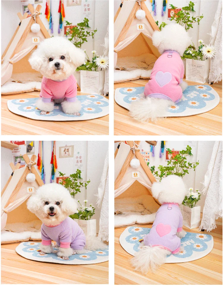 Heart Pattern Dog Pajamas for Small Dogs,Warm Fleece Dog Jumpsuit Yorkie Puppy Onesie Autumn Winter Clothes Pet Apparel