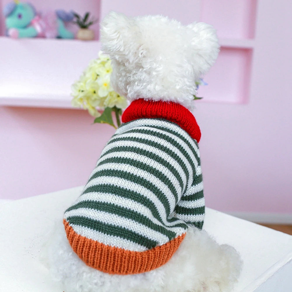 Christmas Dog Sweater Warm Pet Sweater Cute Striped Knitted Bowtie Puppy Cat Sweater Dog Sweatshirt Clothes Coat Outfit Apparel