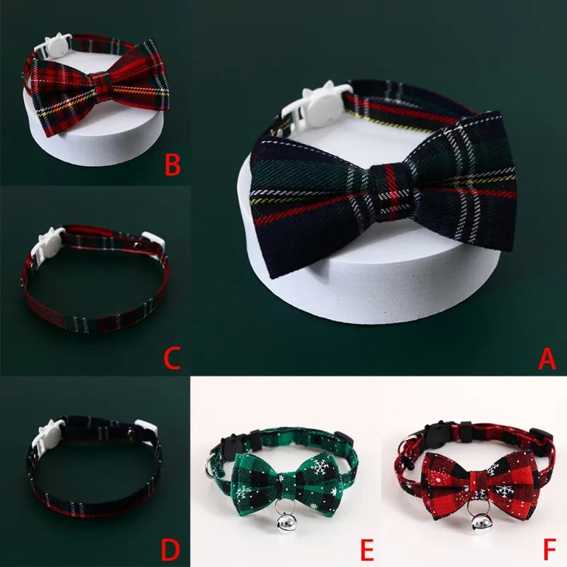 Christmas Cat Collar Big Bowknot Holiday Cats Dog Bow Tie Adjustable Neck Strap Pet Grooming Festival Puppy Kitten Necklace