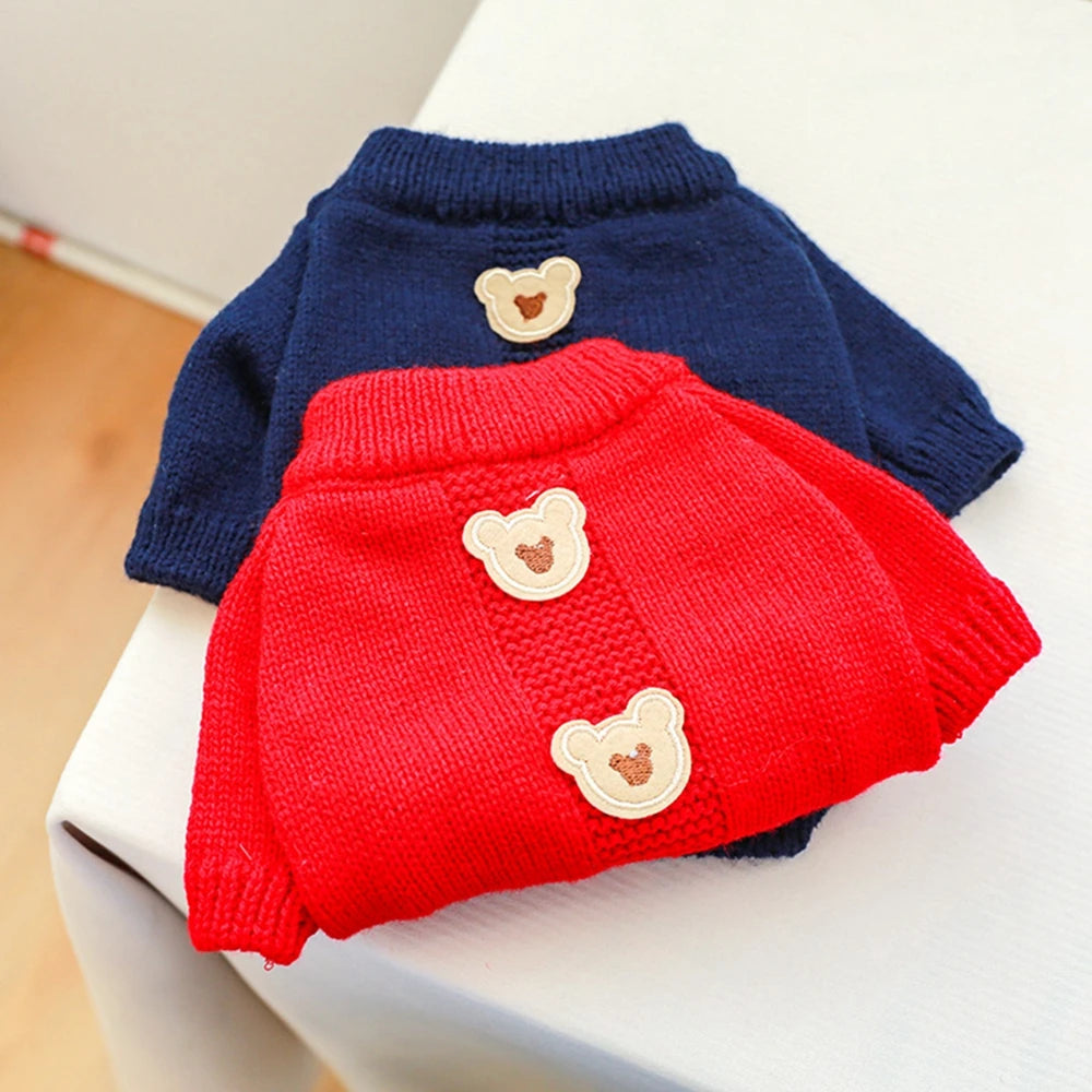 Christmas Dog Sweater Warm Pet Sweater Cute Striped Knitted Bowtie Puppy Cat Sweater Dog Sweatshirt Clothes Coat Outfit Apparel