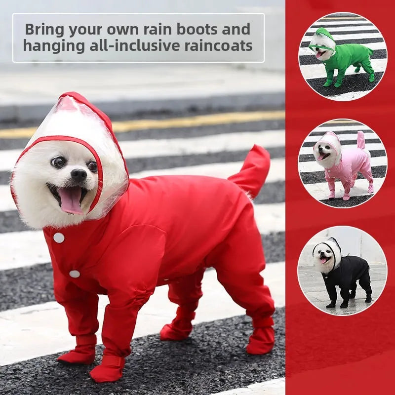 Traction Puppy Four-legged Raincoat Waterproof All-inclusive Small Dog with Feet Bigbear Teddy Pet Rainy Day Dog Clothes