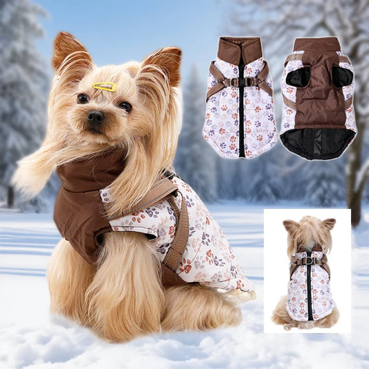 Pet Puppy Jacket With Harness Autumn Winter Warm Dog Clothes For Small Medium Dogs Cat Safe Reflective Waterproof Chihuahua Coat