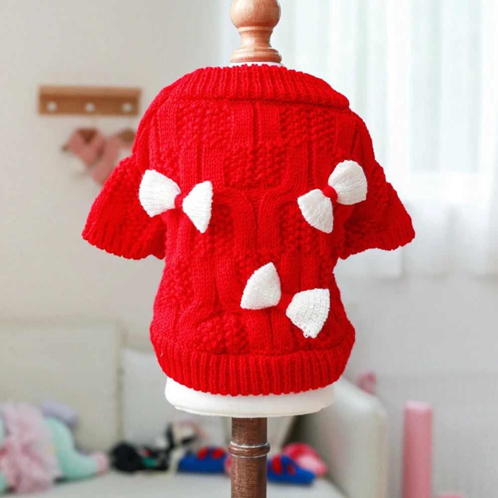 Christmas Dog Sweater Warm Pet Sweater Cute Striped Knitted Bowtie Puppy Cat Sweater Dog Sweatshirt Clothes Coat Outfit Apparel