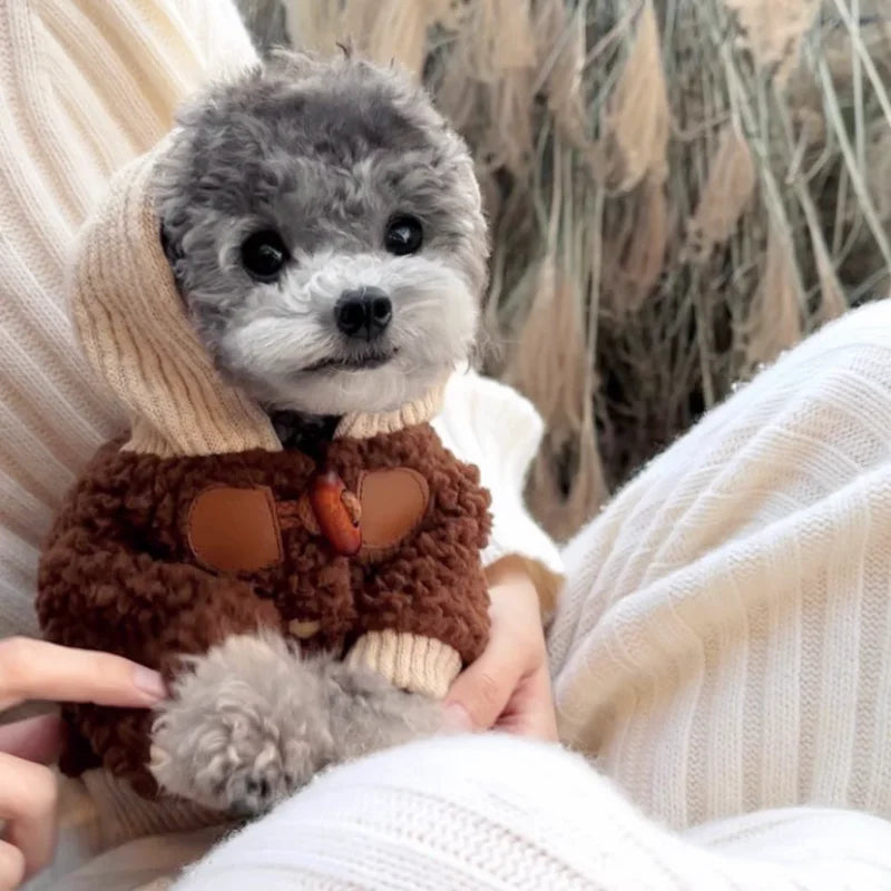 Autumn Soft Dog Jacket Coat Cute Solid Dog Clothes Luxury Puppy Overcoat Warm Plush Cat Hoodie Jacket Chihuahua Pet Coat Costume