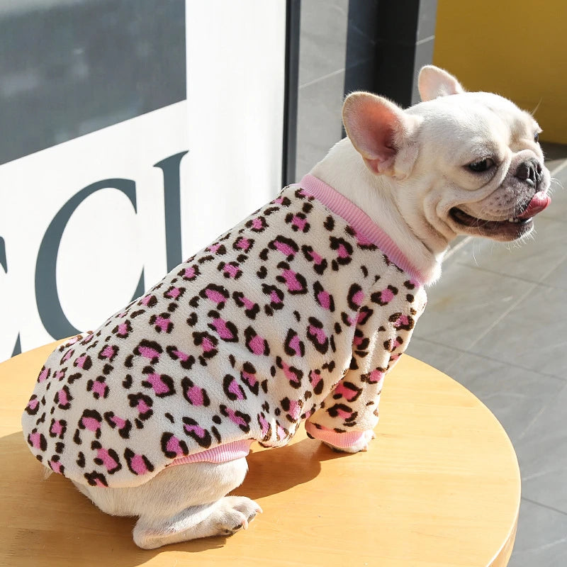 Lovely Leopard Pet Dog Clothes Soft Flannel Winter Puppy Overalls York Dog Cartoon Printing Sphinx Cat Sweatshirt Drop Shipping