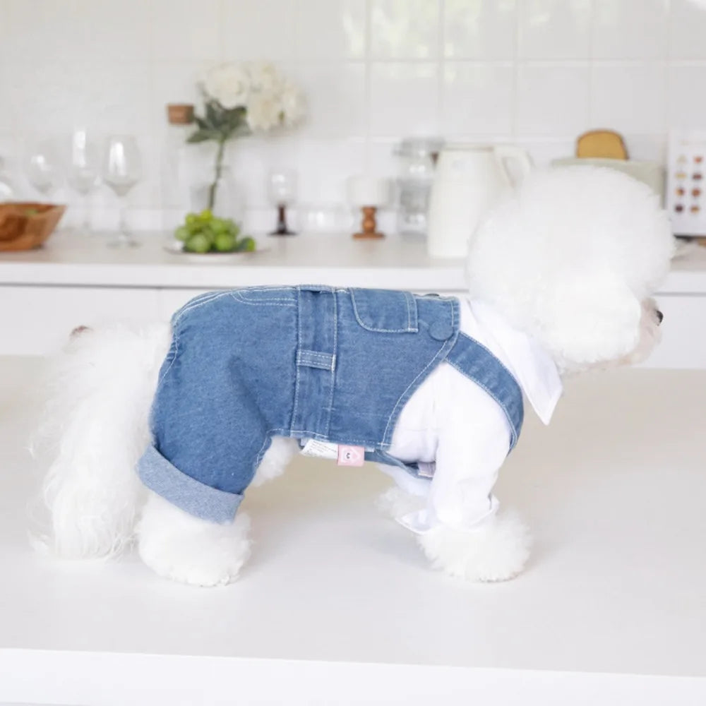 Pet Autumn Winter Striped Patchwork Denim Straps Dog Pants Cat Clothing Teddy Dog Clothing Pets Puppy Clothes Boy Dog Clothes