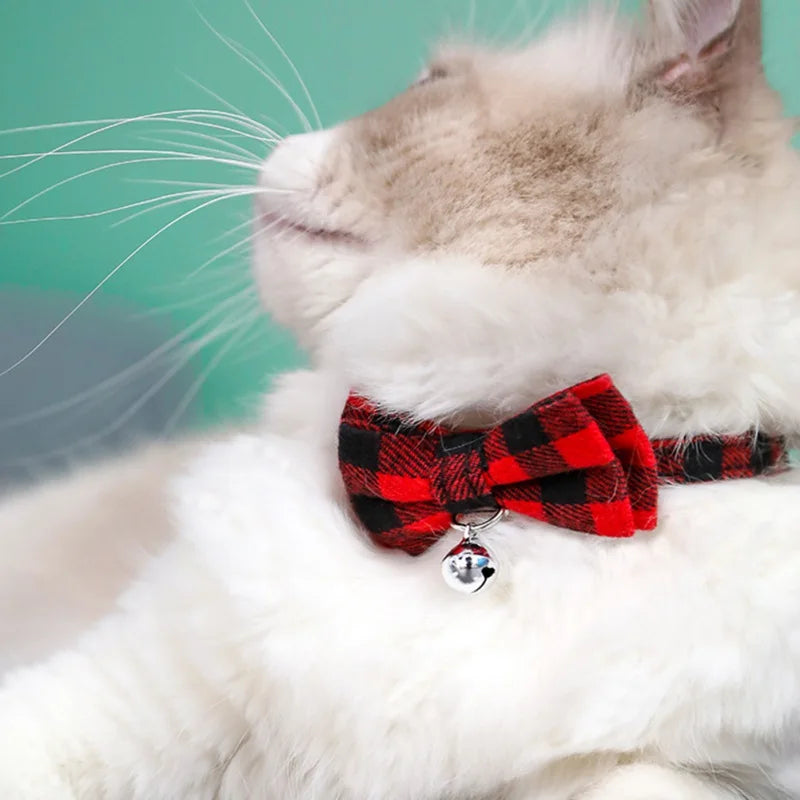 Christmas Cat Collar Big Bowknot Holiday Cats Dog Bow Tie Adjustable Neck Strap Pet Grooming Festival Puppy Kitten Necklace