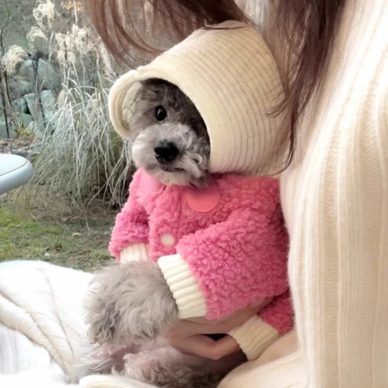 Autumn Soft Dog Jacket Coat Cute Solid Dog Clothes Luxury Puppy Overcoat Warm Plush Cat Hoodie Jacket Chihuahua Pet Coat Costume