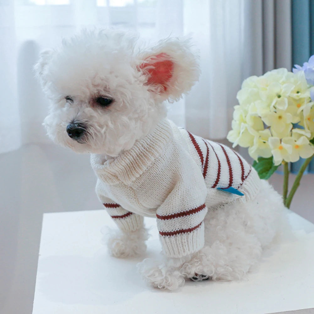 Christmas Dog Sweater Warm Pet Sweater Cute Striped Knitted Bowtie Puppy Cat Sweater Dog Sweatshirt Clothes Coat Outfit Apparel
