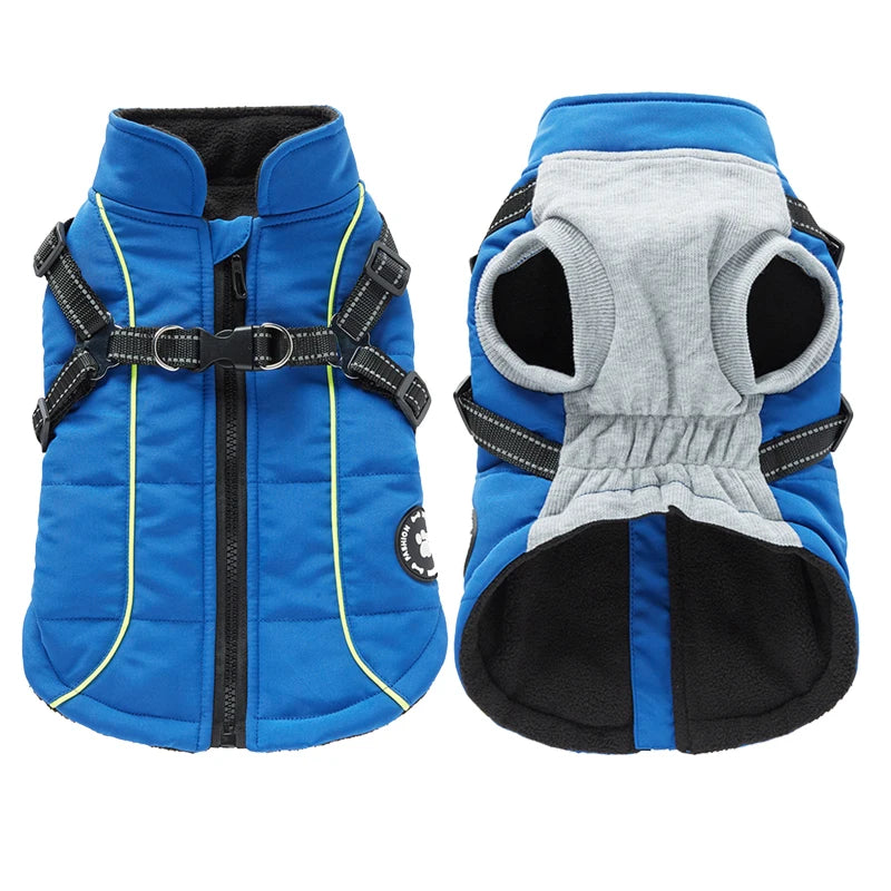 Waterproof Warm Dog Jacket Vest Winter Dog Clothes With Harness French-Bulldog Coat Pet Costume for Small Medium Dogs Chihuahua
