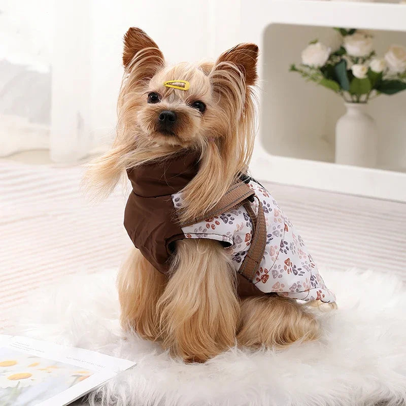 Pet Puppy Jacket With Harness Autumn Winter Warm Dog Clothes For Small Medium Dogs Cat Safe Reflective Waterproof Chihuahua Coat