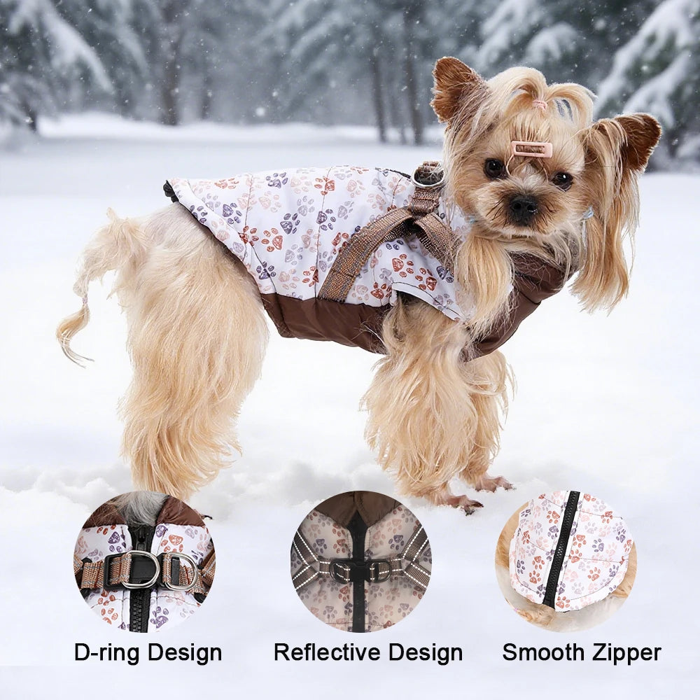 Pet Puppy Jacket With Harness Autumn Winter Warm Dog Clothes For Small Medium Dogs Cat Safe Reflective Waterproof Chihuahua Coat