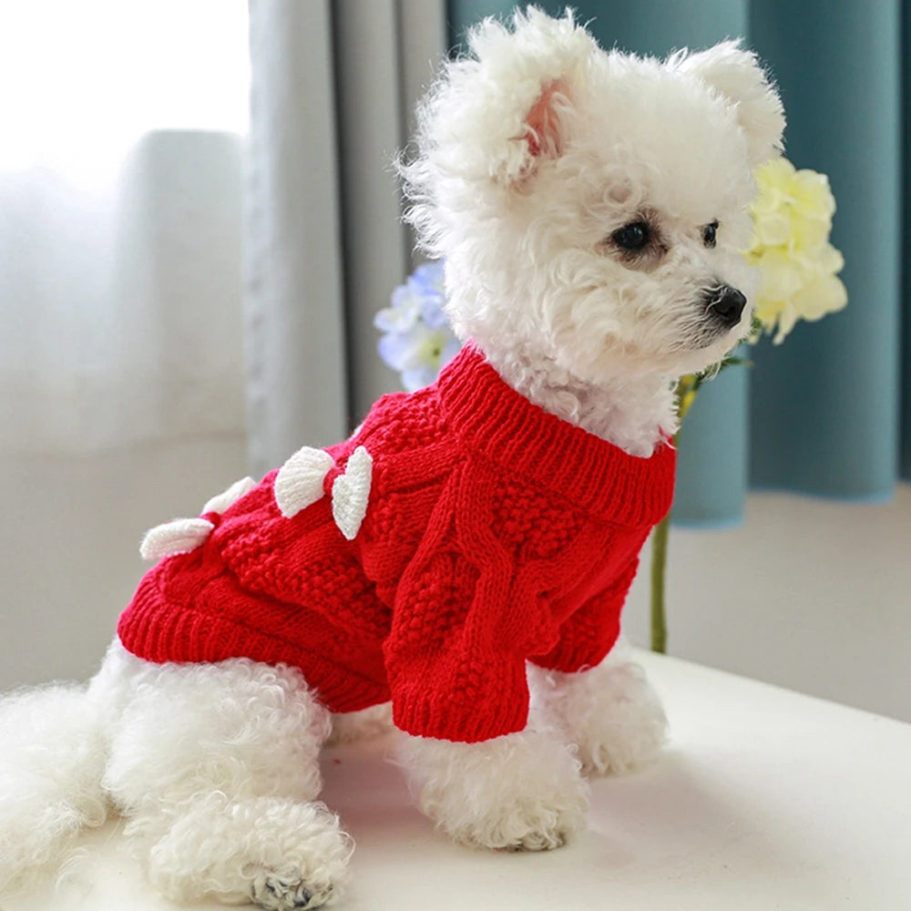 Christmas Dog Sweater Warm Pet Sweater Cute Striped Knitted Bowtie Puppy Cat Sweater Dog Sweatshirt Clothes Coat Outfit Apparel