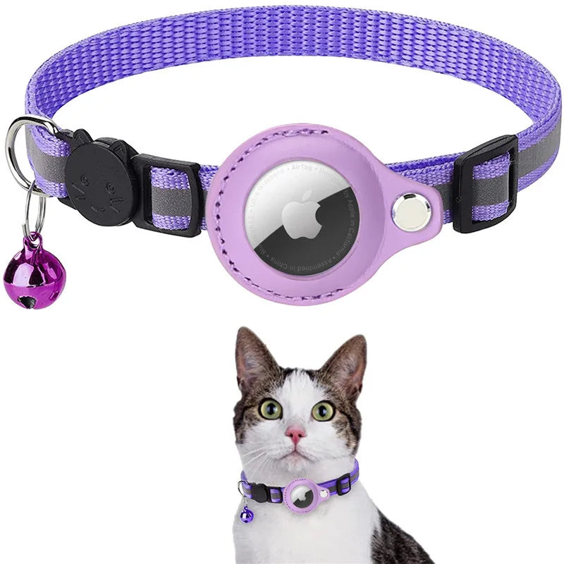 Cat AirTag Holder Collar Breakaway Reflective Strips Adjustable Kitten Collar Waterproof Cat Bell Collar Pet Air Tag Case
