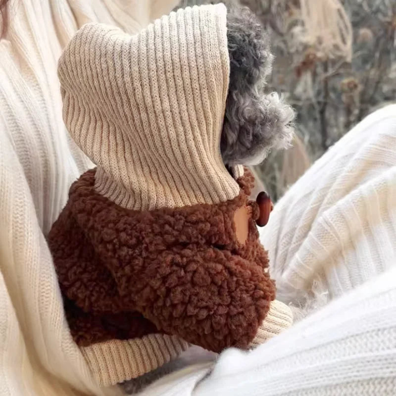 Autumn Soft Dog Jacket Coat Cute Solid Dog Clothes Luxury Puppy Overcoat Warm Plush Cat Hoodie Jacket Chihuahua Pet Coat Costume