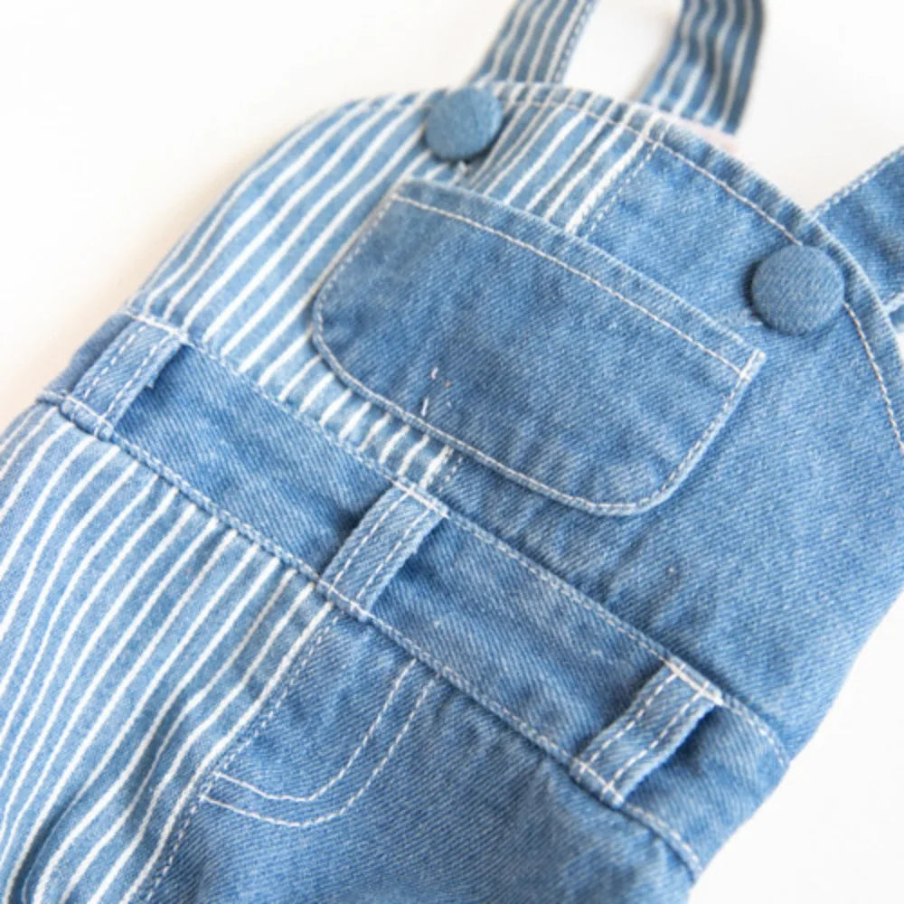 Pet Autumn Winter Striped Patchwork Denim Straps Dog Pants Cat Clothing Teddy Dog Clothing Pets Puppy Clothes Boy Dog Clothes